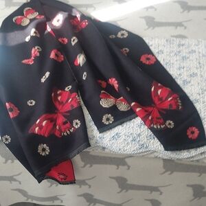 Black Red Butterfly Print Scarf
